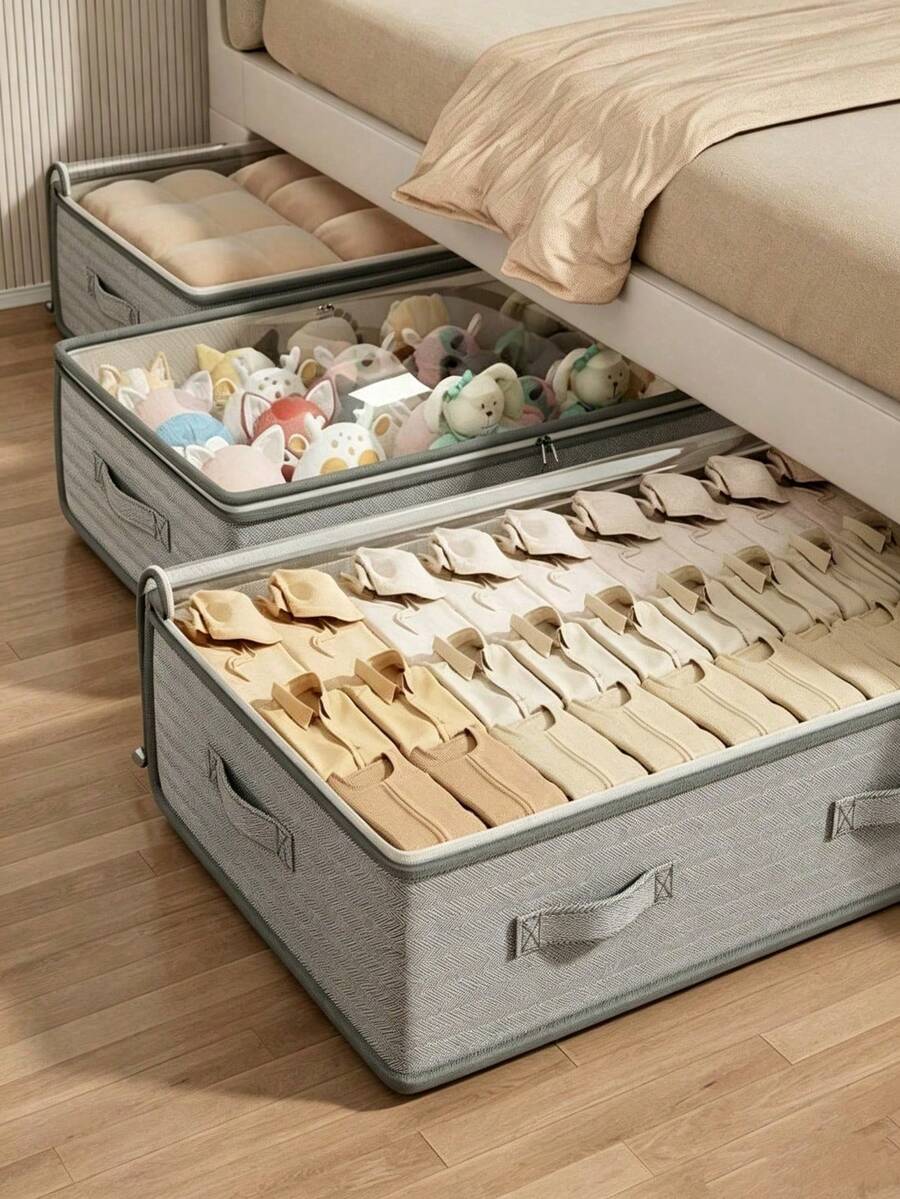 1 Underbed Storage Cabinet And Organizer, Foldable Underbed Storage Bag, Excellent Functionality, Multi-Purpose Storage For Blankets, Skirts, Quilts, Pillows, Clothes And Underbed Storage, Space-Saving, Labor Day Promotion, Underbed Storage