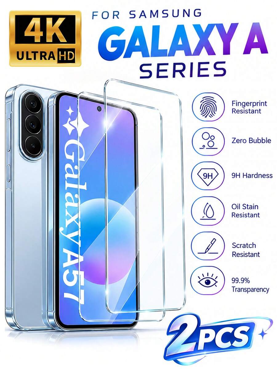 2-Pcs Ultra-Clear 9H+ Tempered Glass Screen Protectors For Galaxy A57 ...
