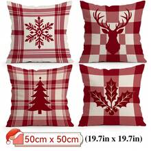 4pcs/1pc Christmas Red Plaid Pattern Pillow Case Without Insert, Single-Sided Printed Pillow Case, Suitable For Living Room Bedroom Home Decor, All-Season Pillow Case - Multicolor 02 - View 17