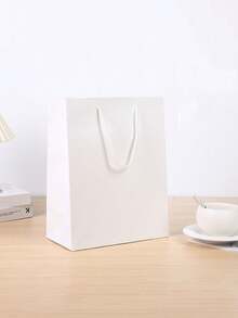 5pcs/1pc Blank Paper Gift Bags With Velvet Rope Handles, Reusable Matte Paper Shopping Tote Bags, Suitable For Wedding, Birthday Party, Boutique Retail Packaging, Black, White, Pink - Multicolor - View 7