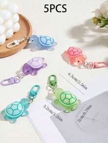 1/5pcs Colorful Glowing Sea Turtle Pendant Keychain, Cute Fluorescent Ocean Turtle Bag & Wallet Charm, Car Key Chain, Back To School & Holiday Accessory - Multicolor - View 19