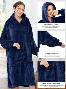 1pc Solid Color Oversize Hoodie, Flannel Soft Fleece Pullover Hoodie Robe, TV Blanket, Warm Wear, Slouchy Huggle, Mother's Day Gift - Multicolor - View 11