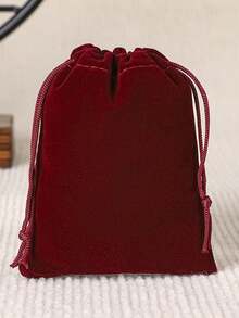 1pc Drawstring Design Jewelry Storage Bag, Burgundy Jewelry Storage Bag, Suitable For Necklaces, Earrings And Other Jewelry - A - View 6