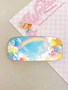 1 Piece Of Watercolor Rainbow Starry Sky Folding Mobile Phone Stand, Dreamy Cloud Planet Pattern Adhesive Mobile Phone Stand, Makeup Mirror Mobile Phone Stand With Both Horizontal And Vertical Folding Function, Small And Portable Mirror Surface, Convenient For Catching Up With TV Series On The Desktop, Lazy Person's Accessory - Multicolor - View 11