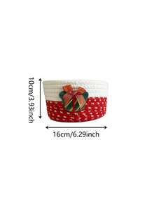 Christmas Handmade Woven Rope Storage Basket, Holiday Bow Decor Desktop Organizer, Home Decor Gift Basket - Multicolor - View 4