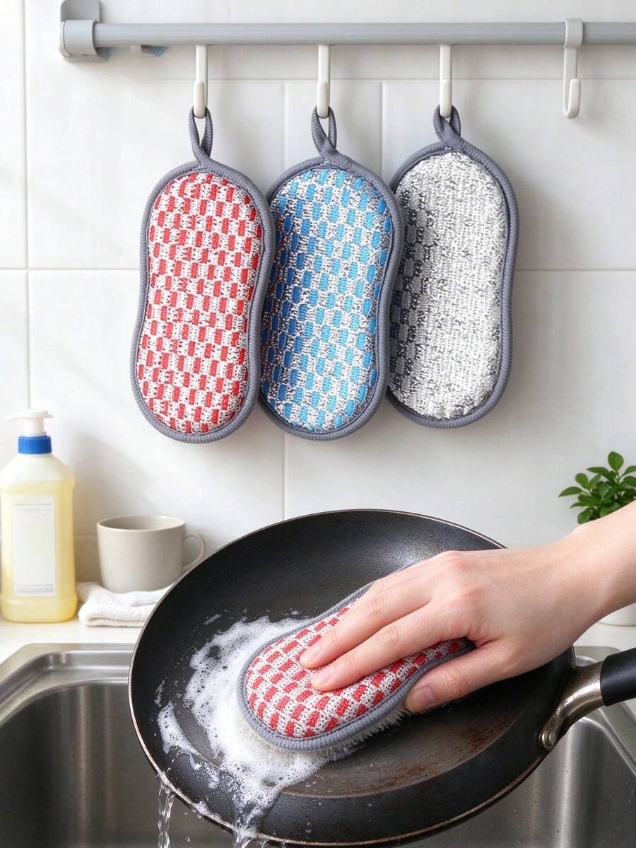 10/5/3/1pc Colorful Microfiber Kitchen Sponge, Double-Sided Reusable Stainless Steel Cleaning Pad, Soft Pot And Stove Cleaning Brush, Random Style And Color - Multicolor - View 1