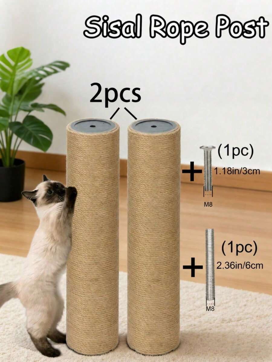 2pcs Cat Scratching Post Replacement Rods, Sisal Rope Cat Tree Replacement Post, DIY Cat Furniture, Vertical Cat Scratching Climbing Toy, Gift For Cat Owners - Yellow - View 1