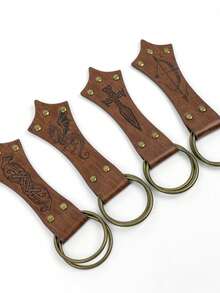 Medieval PU Leather Metal Ring Skirt Clip, Renaissance Viking Skirt Buckle, Halloween Cosplay Costume Prop - Brown - View 2