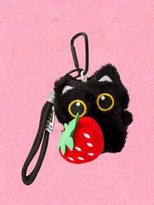 Popjeli 1pc Cute Strawberry Black Cat Plush Pendant Keychain Doll Backpack Charm Gifts For Mother, Father, Graduation, And Teacher - Black - View 16