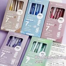 7pcs/Box Highly Attractive Retractable Pens, Same-Color 0.5mm Quick-Dry Neutral Ink, Smooth Quick-Dry Ink, No Smudging, Classic Solid Color Barrel, Comfortable Grip, Suitable For Writing, Journaling, Office, Note-Taking, Back To School Gift, Office Supplies - Multi-color - View 5
