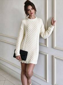 SUNSTORY Women's Autumn French Elegant Solid Color Sweater Dress, Suitable For Party, Gathering, Christmas, Work, Commute, Shopping, Daily Wear - Champagne - View 8