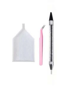 2-In-1 Rhinestone Dotting Pen: Dual-Head Design, Crystal Material Rhinestone Dotting Pen With Crystal Handle, Perfect For Nail Art Creation And DIY Decoration, Rhinestone Dotting Brush And Sorting Tray For Nail Art. Self-Adhesive Rhinestone Dotting Brush And White Rhinestone Storage Tray On Both Ends Suitable For DIY Rhinestone Crafts And Rhinestone Painting. - White - View 22
