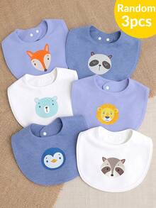 momscare 3pcs Random Baby Boy Bibs With Cute Animal Patterns - Multicolor - View 9