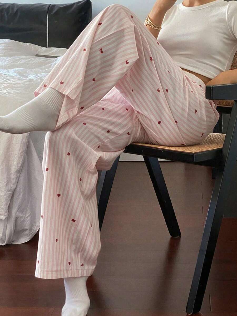 DAZY 1pc Women Striped Elastic Waist Wide Leg Lounge Pants