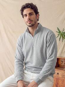 glestore Men's Retro "Old Coin" Style Stand-Up Collar Half-Zip Sweatshirt-Casual, Commute-Friendly, And Versatile, Perfect For Both Fall And Winter - Light Grey - View 3