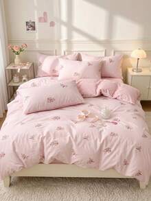 2/3pcs Pink Floral Pattern Duvet Cover Set, Bedding Set, Comforter Cover, Cozy Breathable Comfortable, Machine Washable, Room Decor, Bedroom Decor, Dorm Bedding, All Seasons, Fits Twin/Full/Queen/King Size, Autumn Home Decor, No Comforter Included - Multicolor - View 5