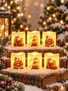 6pcs Christmas Flameless Flickering LED Candles, Santa Claus Snowman Timer Tea Light Candles, Battery Operated, Suitable For Christmas Indoor Home Decor, Christmas Tree Decoration, Christmas Table Setting, Christmas Eve Family Dinner Table Arrangement, Living Room Fireplace Decoration - A - View 3