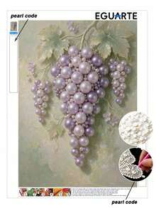 DIY Pearl Art Painting Kit 11.8x15.7 Inch - Purple Grape Pattern, Contains Round Pearls, Shiny Gemstones, Clear Symbols, Full Set Of Tools And Spare Pearls, Halloween & Christmas Gift - Sets - View 1