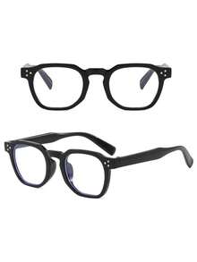 1 Pair Women's Square Black Small Frame Minimalist Fashion Versatile Non-Prescription Glasses, Suitable For Daily Office, Study, Books, Party, Vacation Photography And More - Black Flat - View 2