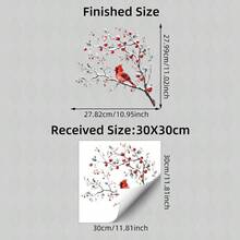 1pc Watercolor Christmas Snow Branch Red Cardinal Red Berry Window Sticker, Double-Sided Visible PVC Static Adhesion Glass Decal, Suitable For Home And Store Window Display - Multicolor - View 4