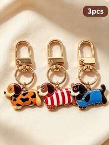 3pcs Cute Cartoon Puppy Bag Charms, Multi-Color Options, Metal Buckle Dog Keychain, Creative Pet Shaped Pendant, Handbag, Backpack, School Bag Decoration Accessories - Multicolor - View 10