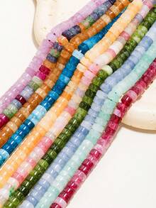 1 Strand 7x4mm Flat Round Spacer Beads Multicolor Jade Stone Beads For Flat Disc Jewelry Making Diy Bracelet Accessories ﻿ - Multicolor - View 6