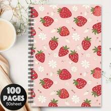 Sweet Strawberry Pattern A5 Spiral Notebook, , 50 Sheets 100 Pages, Professional Office Notepad, Portable Classroom Notes And Meeting Records, Diary For Office Use, Creative Gift Choice - One Book (50 Pages, 100 Pages) - View 9