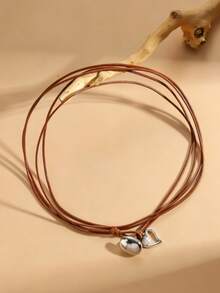 1pc European And American Fashion Alloy Wax Rope Geometric Hollow Heart Pendant Multi-Layer Clavicle Chain Women's Vintage Personalized Neck Jewelry Suitable For Daily Wear, Dating, Party, Outing - Multicolor - View 3