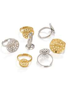 3pcs Stainless Steel Open Ring Base Adjustable Tray Cabochon Settings Blank Bezel Rings Embryos For Jewelry Making Waterproof Accessories - Ring Blank - View 3