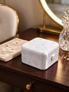 French Style Embossed Floral Portable Jewelry Box, Compartment Storage Design, Specially Reserved Earring Slots. 3D Printed Delicate Texture, Flip Cover Dust-Proof, Compact Size, Suitable For Home And Travel To Properly Store Various Small Accessories. - Multicolor - View 9