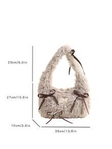 1pc Fashionable Plush Fabric Shoulder Bag, Suitable For Commuting, Shopping And More - Grey - View 3