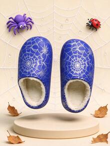 Boys Spider Web Print Slip-On House Slippers, Casual Indoor/Outdoor Children's Clogs - Blue - View 12