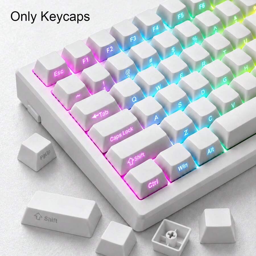133pcs Side-Printed Translucent Character Mechanical Keyboard Keycaps Set, White & Black, PBT+PC Material, OEM Height, Compatible With MX Switches, Fits 64/68/75/84/87/98/104/108 Keys, Dye-Sublimation Process, High Wear-Resistant Side-Printed Characters, Smooth Touch, DIY Customizable, Suitable For Gaming & Office, Perfect Gift - View 1