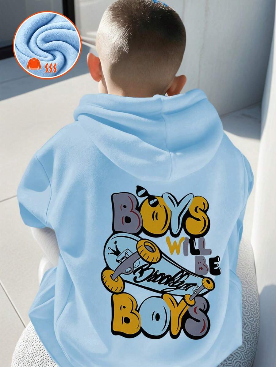 一件装青少年男童休闲印花套头卫衣，保暖内衬，色彩鲜艳、趣味十足的设计，激发孩子的想象力，适合秋冬季穿着。