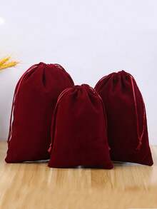 1pc Drawstring Design Jewelry Storage Bag, Burgundy Jewelry Storage Bag, Suitable For Necklaces, Earrings And Other Jewelry - A - View 5