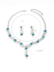 Women's Floral Jewelry Set Necklace & Earrings 2pcs Set, Floral Print Party Street Style Bridal Accessories Wedding Season - Baby Blue - View 5