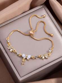 Gold Bow Rhinestone Adjustable Pull Bracelet For Women, Gentle Girl Style Star Pendant Delicate Versatile Jewelry - Golden Yellow - View 6