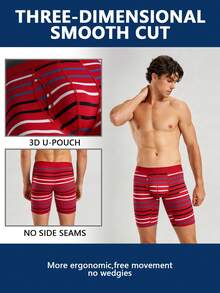 Norcotton Red Contrast Stripe Extended Length Boxer Briefs, Sports Anti-Chafe Mid-Length Pure Cotton Boxer Shorts, 1pc - Red - View 3