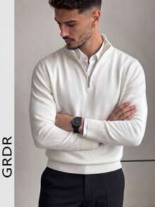 GRDR Men's Casual Long Sleeve Half Zip Knit Sweater, Versatile For Daily Wear - White - View 12