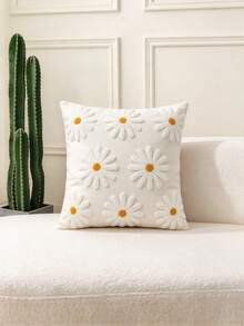 1pc Floral Embroidered Cushion Cover Without Filler, Yellow Soft Stretchy Throw Pillow Case For Household - Yellow - View 11