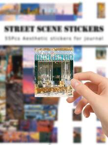 55 Buah Stiker Pemandangan Jalanan, Stiker Dekoratif Lanskap Kota untuk Scrapbook DIY - MultiWarna - View 4