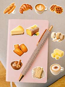 50Pcs Butter & Wheat Aroma Collection Stickers, Retro Baking Healing Style, Including Bagels, Baguettes, Braided Bread, Madeleines, Macarons, Vintage English Note Elements, For Journal Collage, Tablet, Notebook, Storage Box, DIY Craft Decoration - Multicolor - View 6