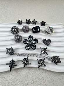 16pcs Elegant Shoe Charms Black Star Rhinestone Flower Resin Cute Style, Suitable For Casual Shoes, Slippers, Sandals, Creative Party Gift - Multicolor - View 5