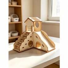 Wooden Hamster Hideout With Slide And Loft Cage Accessory - one-size - View 7