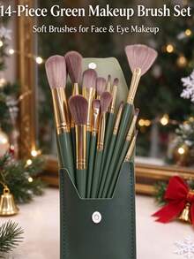 15pcs Professional Makeup Brush Set With Storage Box, Includes Foundation Brush, Powder Brush, Blush Brush, Contour Brush, Eyeshadow Brush, Concealer Brush, Blending Brush, Makeup Tools, Travel Essential, Gift, Gift For Her - Dark Green - View 9