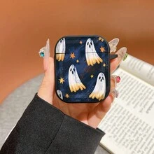 1 cái ốp bảo vệ tai nghe vẽ tay họa tiết ma và sao màu xanh starry, tương thích với 1/2, 3, 4, 5, Pro, Pro 3, bao phủ toàn diện chống rơi, vỏ mềm kèm móc treo - màu đen - Xem 5