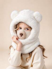Autumn/Winter Cute Ear Design Hat, Hat Scarf Integrated Face Mask, Suitable For 3-8 Years Old Boys And Girls, Plush Hat - Multicolor - View 4