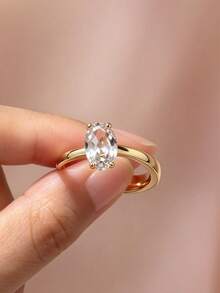Nhẫn nhiều băng mạ vàng 18K cho nữ, nhẫn tuyên bố xếp chồng đính đá CZ cắt oval, nhẫn quấn đá Cubic Zirconia lấp lánh, trang sức đám cưới tiệc tùng - Vàng - Xem 6