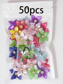 10/30/50pcs 27mm Rhinestone ABS Faux Pearl 5-Petal Flower For Jewelry Accessories Decoration Material - Five-petal Flower With Rhinestones - View 10