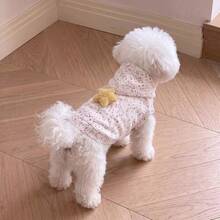 1pc Cute Speckled Print Hooded Pet Vest, Pom Pom Drawstring & Star Patch Sleeveless Dog Clothes For Small Dogs Cats - Pink - View 3